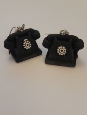 Novelty Black Telephone Dangle Earrings